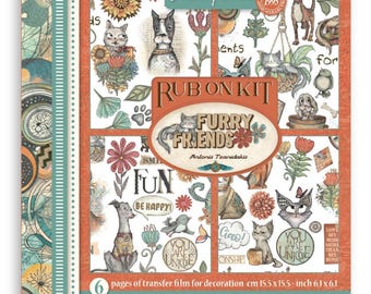 Stamperia Furry Friends Rub On Transfers - Assorted Pack ,Craft Supplies,Card Making Transfer Image Pets Cats