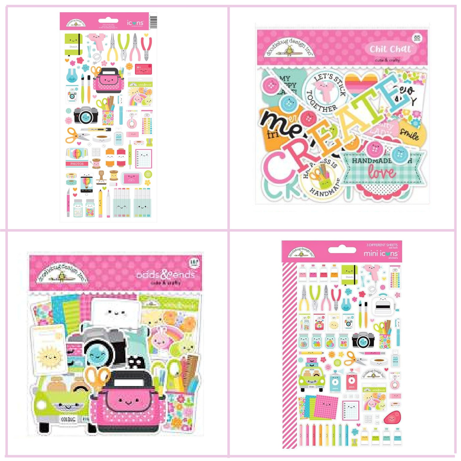 Doodlebug Design Cute & Crafty Embellishments,Scrapbooking,Card Making,Craft Supplies,Cute Pink,Kit ,Collage,Die Cuts,Ephemera,Sticker