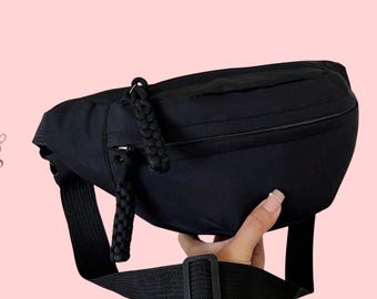 Black Nylon Crossbody Sling Bag Adjustable Belt Bag Travel Chest Pack