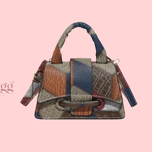 Bolso patchwork con asa superior, mini bolso bandolera multicolor efecto cocodrilo