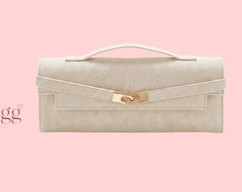 Ivory Evening Clutch Bag Top Handle Purse Elegant Wedding Party Handbag