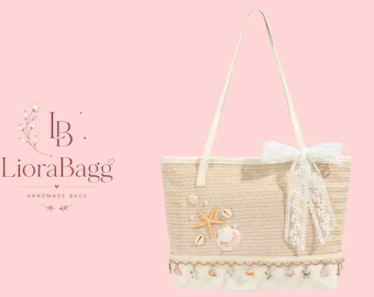 Woven Straw Beach Tote Bag Seashell Shoulder Bag Summer Vacation Shopper