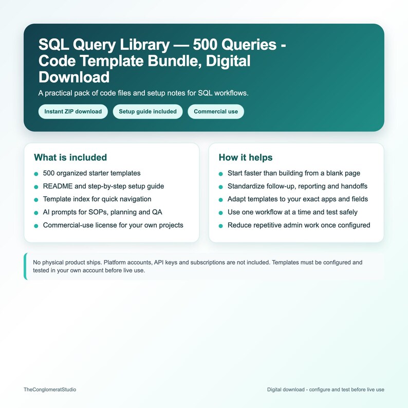 Bibliothèque de requêtes SQL : 500 requêtes - Ensemble de modèles de code, téléchargement numérique image 2