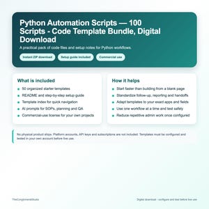 Python自動化スクリプト - 100スクリプト - コードテンプレートバンドル、デジタルダウンロード 画像 2