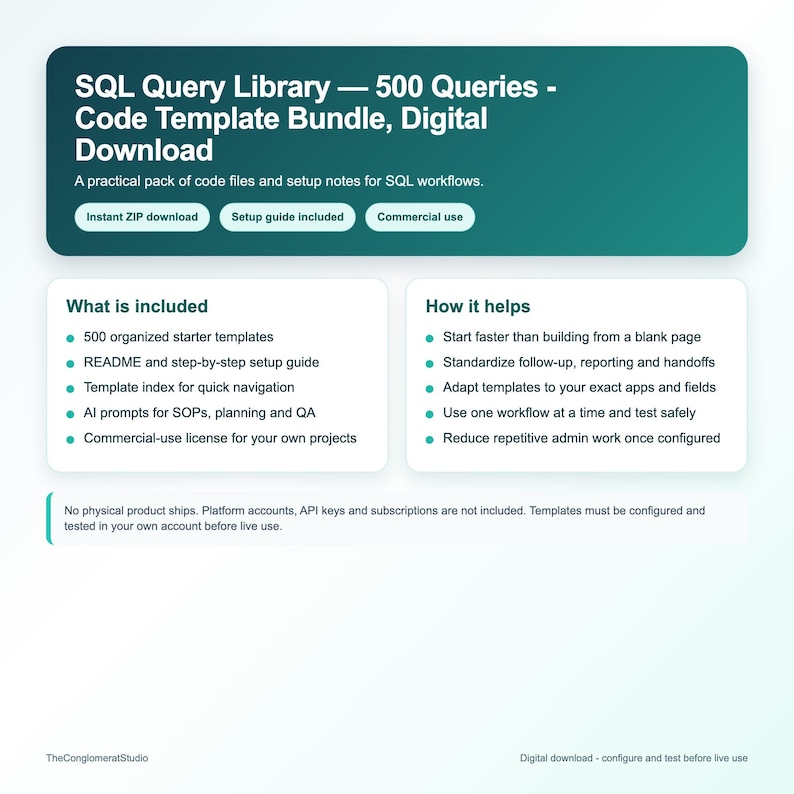Biblioteca de consultas SQL: 500 consultas - Paquete de plantillas de código, descarga digital imagen 2