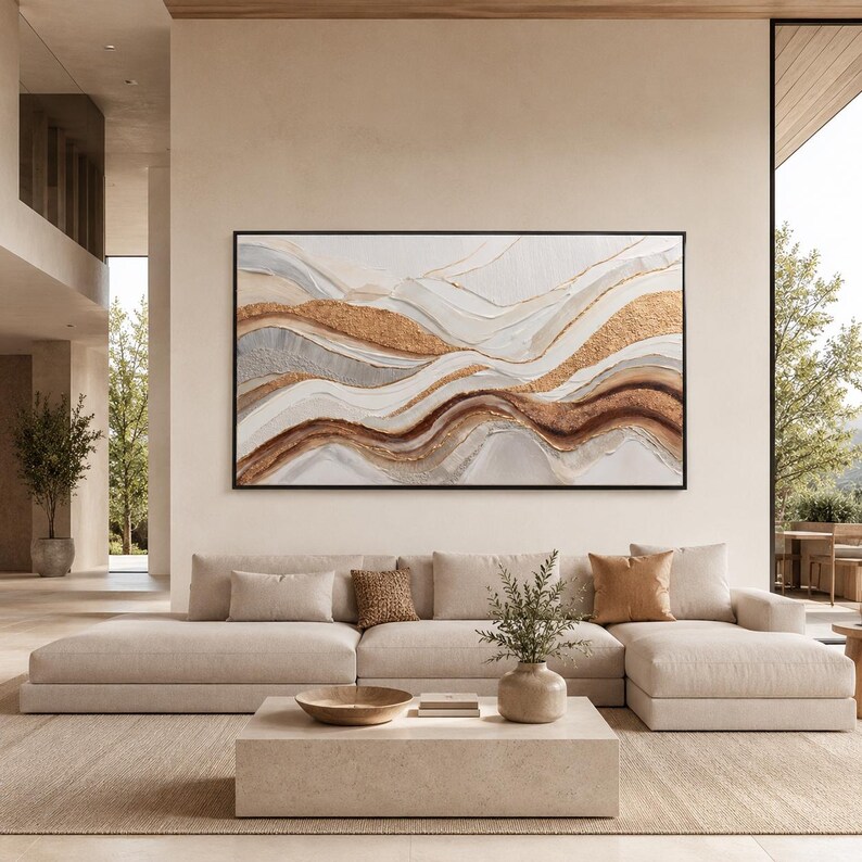 Gold and White Textured Wall Art, Large Abstract Painting, Neutral ...