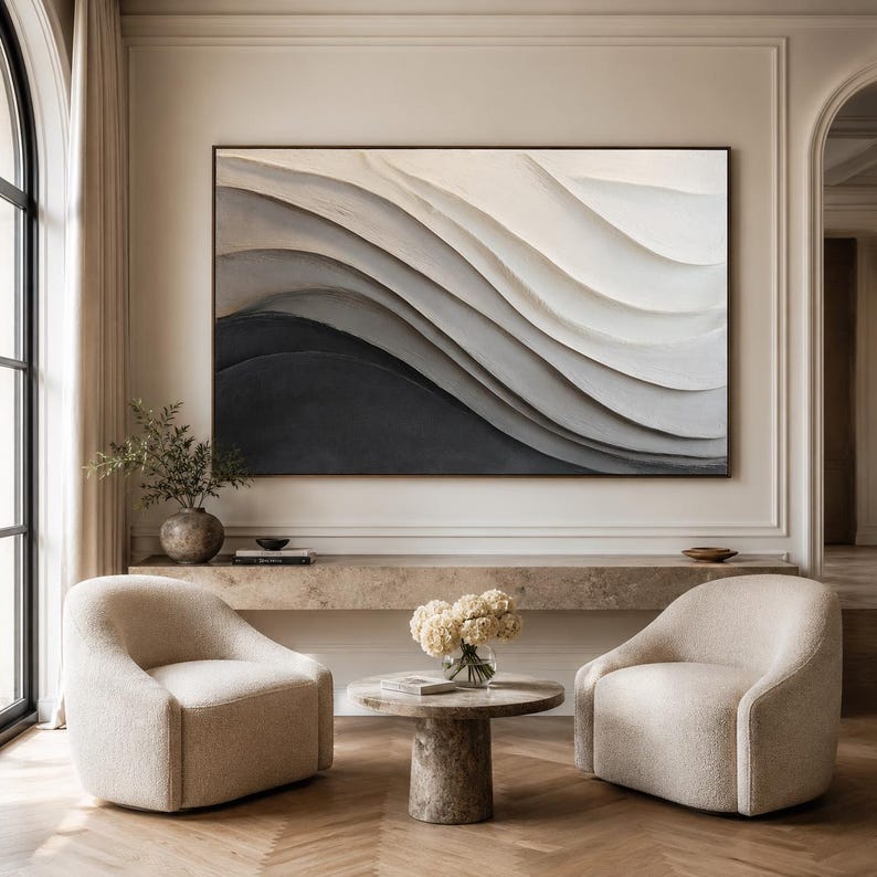 Black White Textured Wall Art Minimalist Abstract Wave Canvas Neutral black-white-textured-wall-art-minimalist-abstract-wave-canvas-neutral