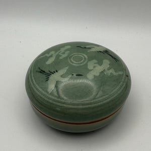 Korean Celadon Porcelain Bowl with Crane Motif