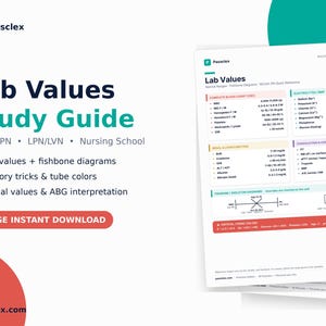Pflegelaborwerte Spickzettel | Nclex-pn Studienführer | LPN LVN Druckbare PDF | Pflegeschule Notizen | Lab Werte Referenzkarte Herunterladen