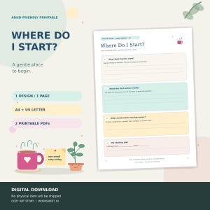 ADHD Getting Started Worksheet, Where Do I Start Printable, A4 and US Letter PDF