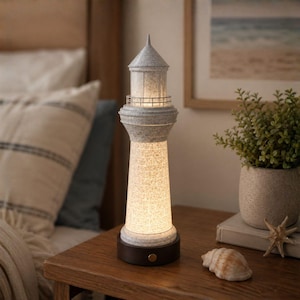 Lámpara de noche con forma de faro impresa en 3D, recargable, decoración náutica, regalo con temática de faro costero.