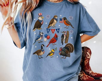 Camiseta Comfort Colors® USA del 250 aniversario con diseño de aves, camiseta patriótica con aves americanas, top vintage con estampado de animales para el Día de la Independencia.