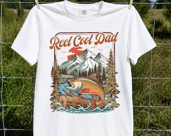 Camiseta de pesca Reel Cool Dad, regalo del Día del Padre para papá, camiseta vintage de pescador de truchas, camiseta de pesca de montaña y lago, papá aventurero al aire libre