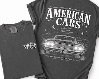 Camiseta con letra de American Cars, camiseta para fans de NK, camiseta gráfica de Divide Tour 2026, estética country americana vintage, camiseta de música folk Comfort Colors