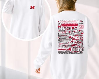 Sudadera universitaria con boceto personalizado, productos de la NCAA, sudadera con capucha con dibujo del campus, regalo de regreso a clases, Universidad Marist, Indiana....