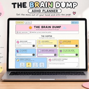 Adhd Brain Dump Planner, Interactive Web App, Mental Clutter Organizer, Tiny Steps, Energy Based Task Sorter, Printable