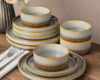 Reactive Glaze Stoneware Dinnerware Set Rustic Ceramic Tableware