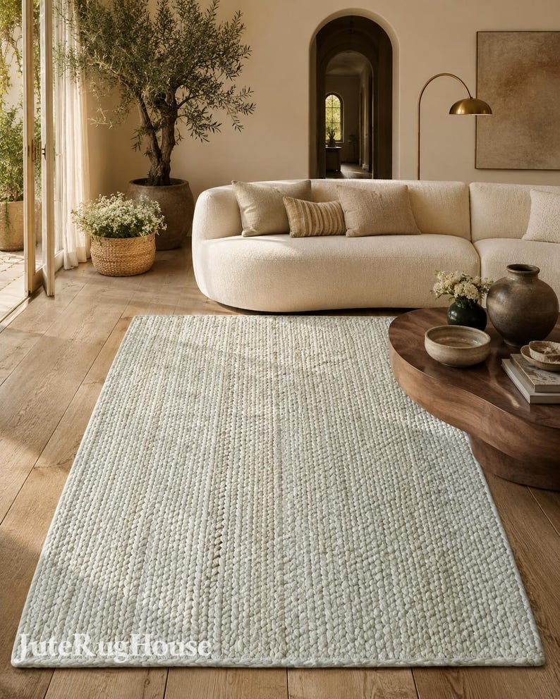 Light Neutral Rug Ivory Area Rug, Neutral Textured Rug, Handwoven Living Room Rug, Cream ...