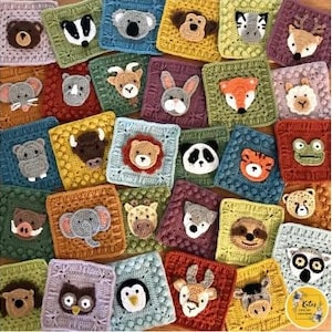 Schema PDF per copertina all'uncinetto "Regno degli Animali" | 30 quadrati granny a tema animali | Schema completo parti 1-4 | Copertina per neonato fai da te - Regalo