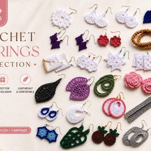 Crochet Earrings Patterns PDF | 30+ Handmade Flower, Leaf, Heart & Boho Earrings | Instant Download
