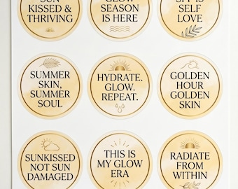 Summer Glow Affirmation Sticker Sheet | 9 Round Wellness Stickers | Sunkissed Self Care Gift