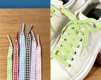 Ruffled Checkered Shoelaces,Preppy Football Spirit Laces,University Sports Casual Sneaker Laces,Decorative Shoe Accessories
