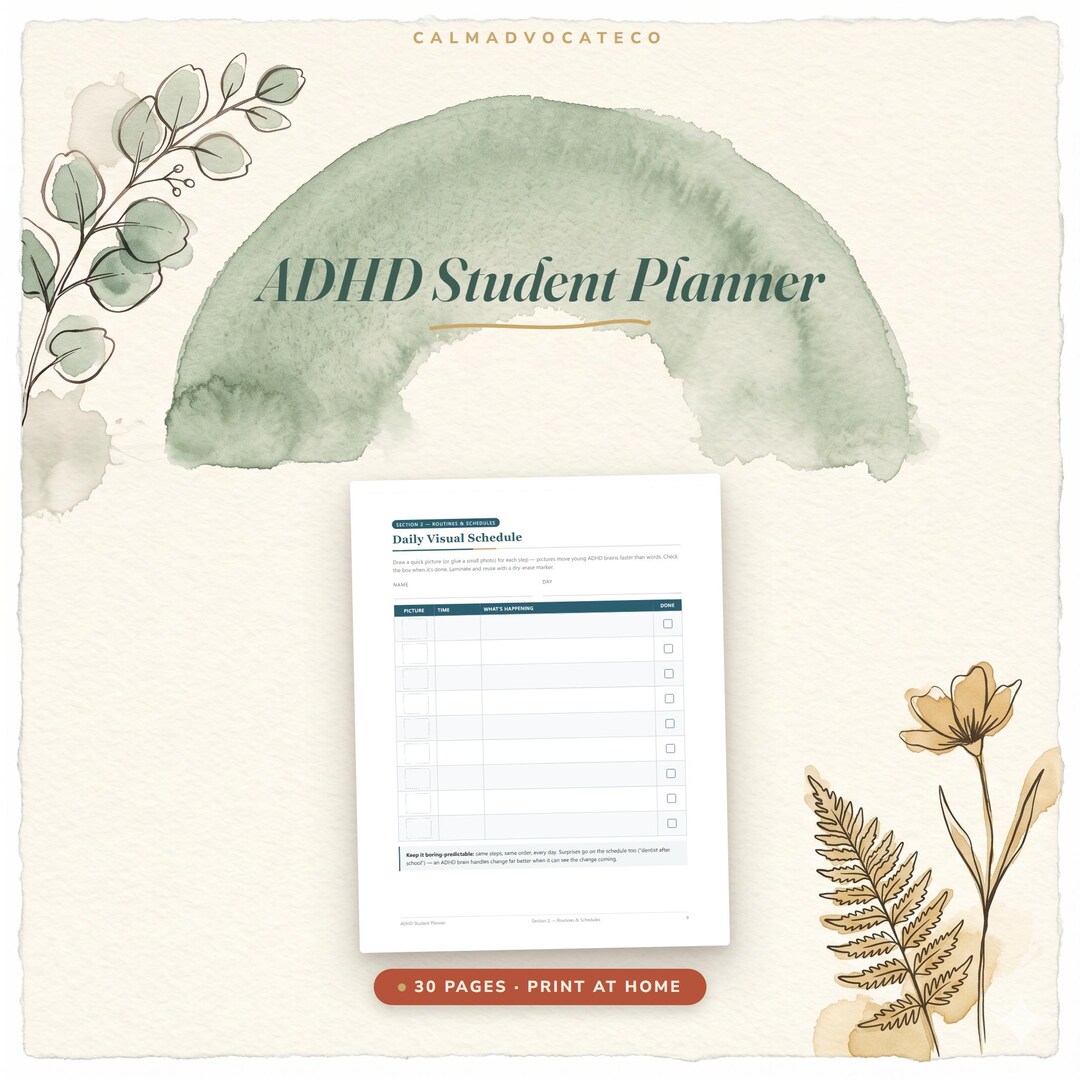 ADHD Student Planner | Visual Schedule & Routine Charts Printable - Etsy