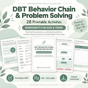 Fiches d'analyse comportementale en chaîne (DBT) pour enfants et adolescents | PDF imprimable pour la thérapie | Activités de régulation émotionnelle | Cahier d'exercices de résolution de problèmes