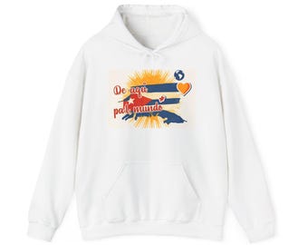 De aquí pa’l mundo graphic Hoodie | Retro sunrise, heart earth, travel vibe