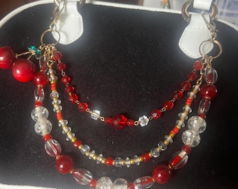Beaded Multi-Strand Purse Charm with cherry charm One of a Kind Bag Accessory