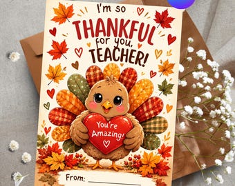 Personalized Teacher Thanksgiving Card Template, Editable Canva Thank You Greeting, 5x7 Printable Teacher Appreciation Card