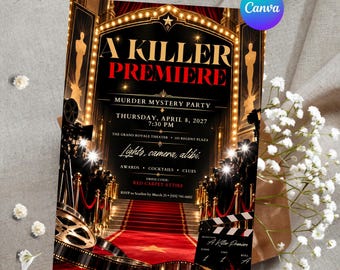 Personalized Hollywood Murder Mystery Party Invitation, Red Carpet Movie Premiere, Custom Editable Canva Template, Digital Invite
