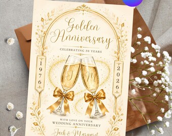Personalized 50th Anniversary Card Template, Editable Canva Golden Wedding Anniversary Card, Custom Printable Couple Keepsake