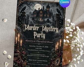 Personalized Murder Mystery Party Invitation, Gothic Haunted Mansion, Victorian Mystery Dinner, Editable Canva Template, Digital Invite