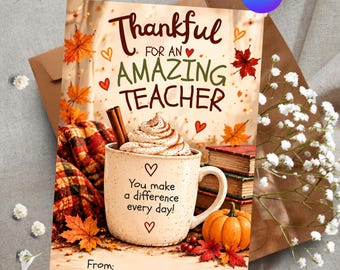 Personalized Teacher Thanksgiving Card Template, Editable Canva Thank You Card, 5x7 Printable Teacher Appreciation Greeting