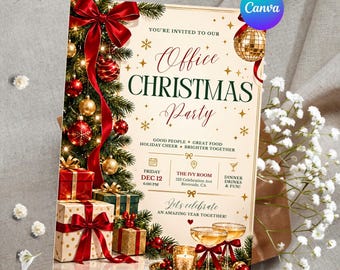 Personalized Office Christmas Party Invitation, Editable Canva 5x7 Corporate Holiday Party Invite, Digital Printable Template