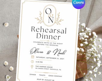 Personalized Rehearsal Dinner Invitation Template, Editable Canva Wedding Dinner Invite, Elegant Printable Wedding Event Card
