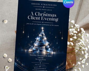 Personalized Corporate Christmas Invitation, Client Holiday Event, Crystal Tree Editable Canva Template, Custom Printable Digital Invite