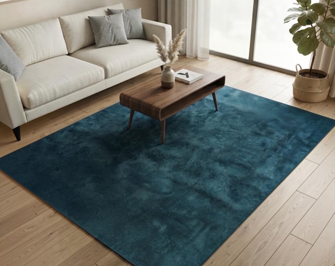 Featured listing image: Solid Teal Area Rug | Hand Tufted Wool Carpet | Minimalist Blue Green Mat | Modern Living Room Decor 5x8 6x9 8x10 9x12 10x14 12x15 12x18