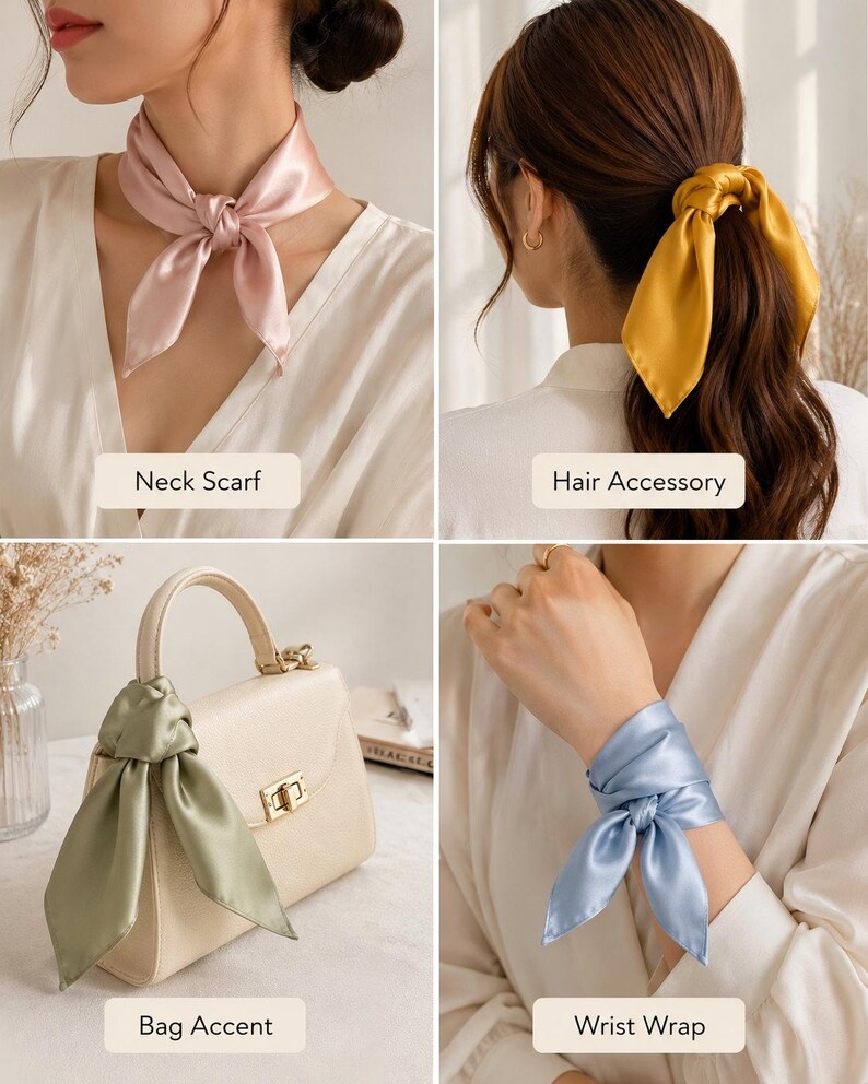 100% Mulberry Silk,Pure Silk Soild Color Square Scarf 53x53cm/21"x21" , Neck Scarf, Hair & Bag Accessory image 8