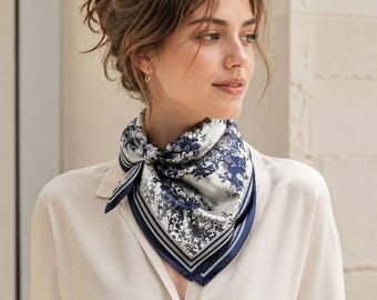 Silk Square Scarf 53x53cm（21 × 21 in） 100% Mulberry Silk Bandana for Women, Luxury Hair Neck Scarf Bag Accessory, Gift for Her with Gift Box
