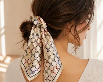 100% Silk Square Scarf 53x53cm Colorful Geometric Print Neck Scarf Hair Wrap Bag Accessory Women Gift Silk Bandana Elegant Fashion Scarf