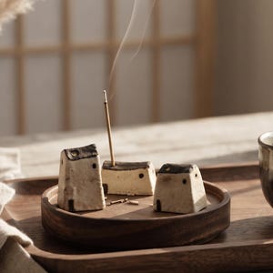 Handmade Ceramic House Incense Holder Set, Japanese Zen Wabi Sabi Village Decor