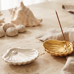 Handmade Ceramic Oyster Shell Incense Holder, Zen Coastal Decor Tray