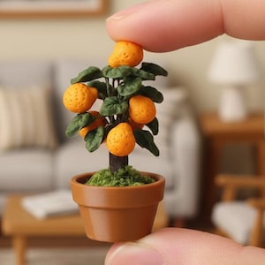 Oranger miniature fait main, agrumes en pot, accessoire de décoration pour maison de poupée