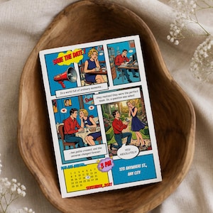 Wedding Invitation Canva Template: Comic Pop-Up Art