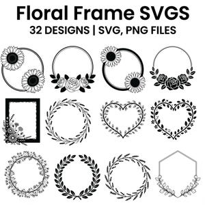 Floral Wreath SVG Bundle,Wedding Wreaths png bundle,floral wreath svg,wreath monogram eps,circle frame,Wedding Floral Frame,vector design