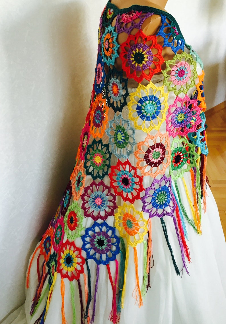 Colourful Crochet Shawl Boho Gypsy Shawl Hippie Patchwork Etsy