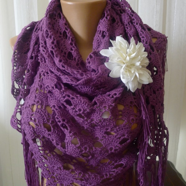 Plum Shawl  - Lace Crochet, Knit Bridal,Chic, Accessories ,Fashion