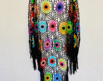 Colourfull crochet shawl\ Boho Gypsy Shawl\Hippie Patchwork\Handmade %100 cotton merserized